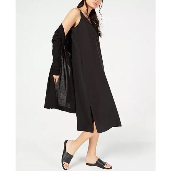 Eileen Fisher Tencel and Recycled Polyester Slip Dress Black Medium Minimalist - Picture 2 of 8